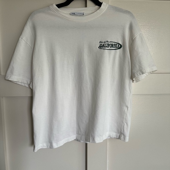 Zara White California Casual T-Shirt - Picture 2 of 4